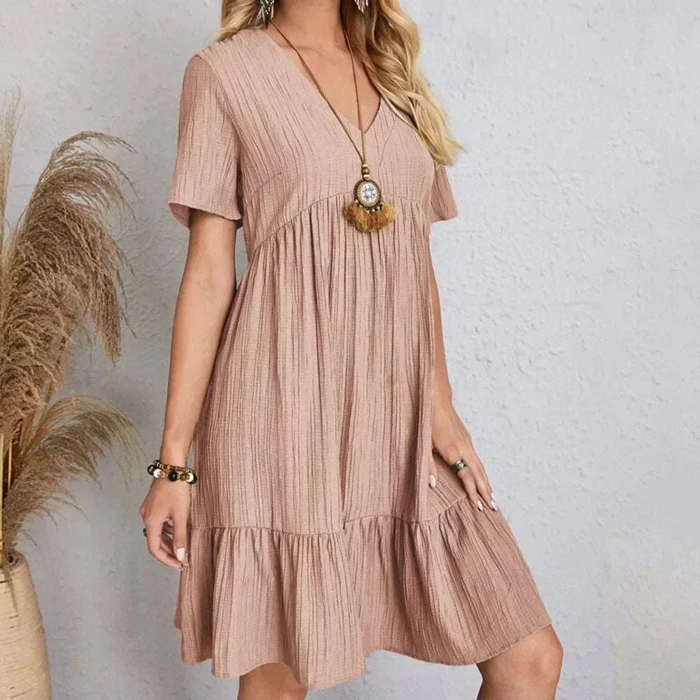 Women’s Summer Peplum Dress with V-Neck and Ruffle Hem - Image 18