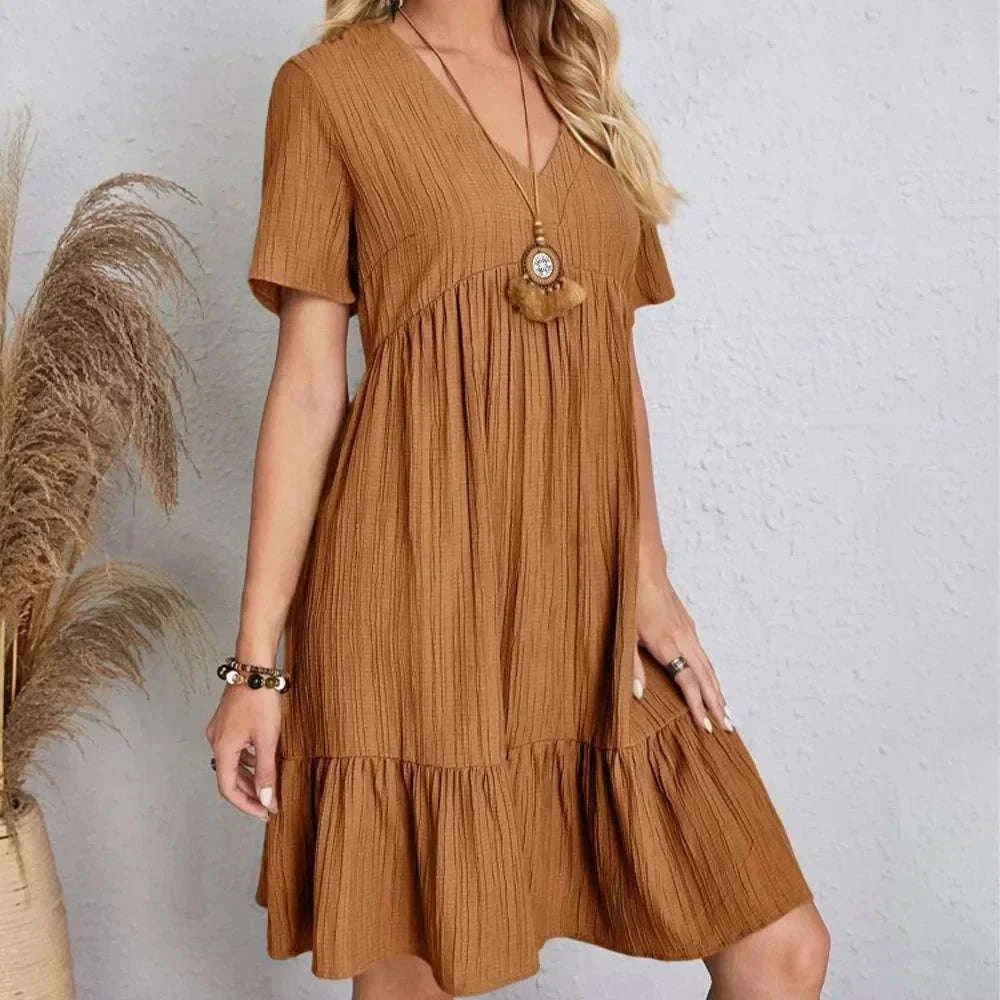 Women’s Summer Peplum Dress with V-Neck and Ruffle Hem - Image 20