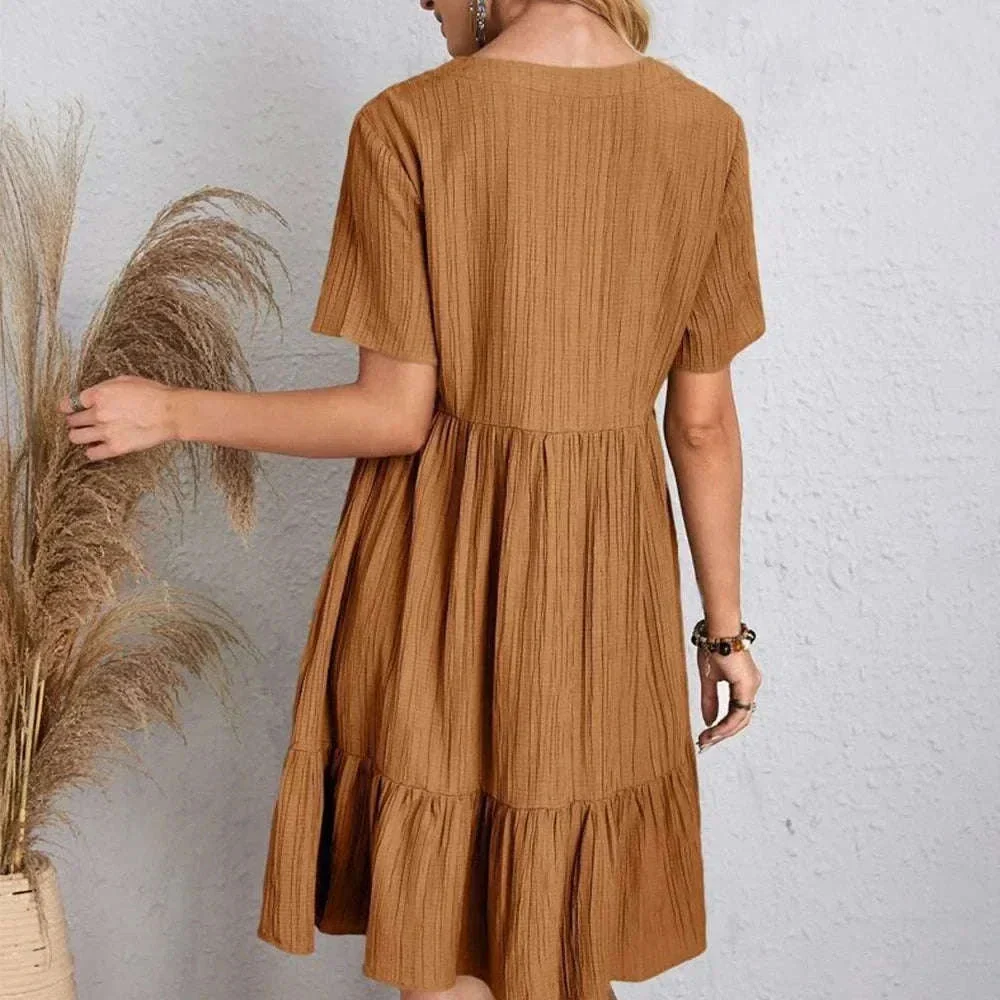 Women’s Summer Peplum Dress with V-Neck and Ruffle Hem - Image 21