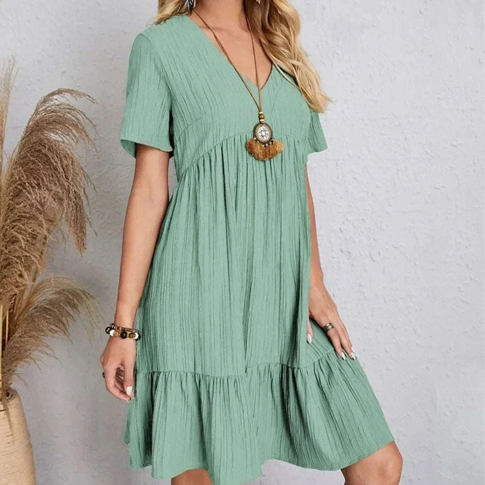 Women’s Summer Peplum Dress with V-Neck and Ruffle Hem - Image 22