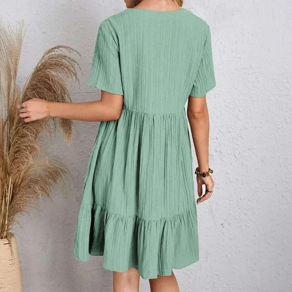 Women’s Summer Peplum Dress with V-Neck and Ruffle Hem - Image 23