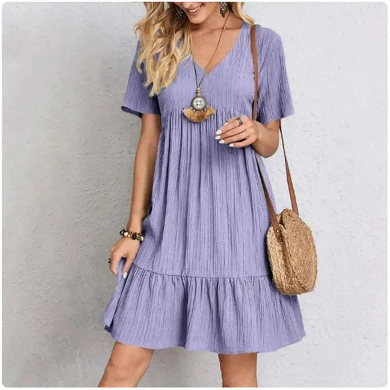 Women’s Summer Peplum Dress with V-Neck and Ruffle Hem - Image 3