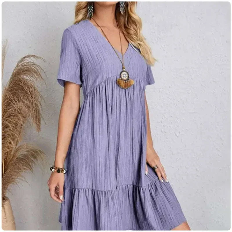 Women’s Summer Peplum Dress with V-Neck and Ruffle Hem - Image 4