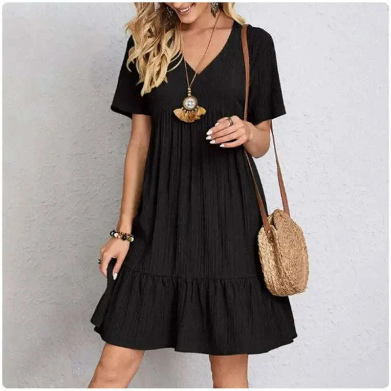 Women’s Summer Peplum Dress with V-Neck and Ruffle Hem - Image 5