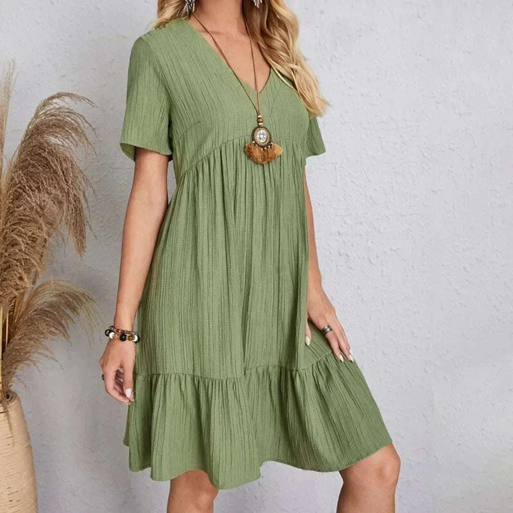 Women’s Summer Peplum Dress with V-Neck and Ruffle Hem - Image 8