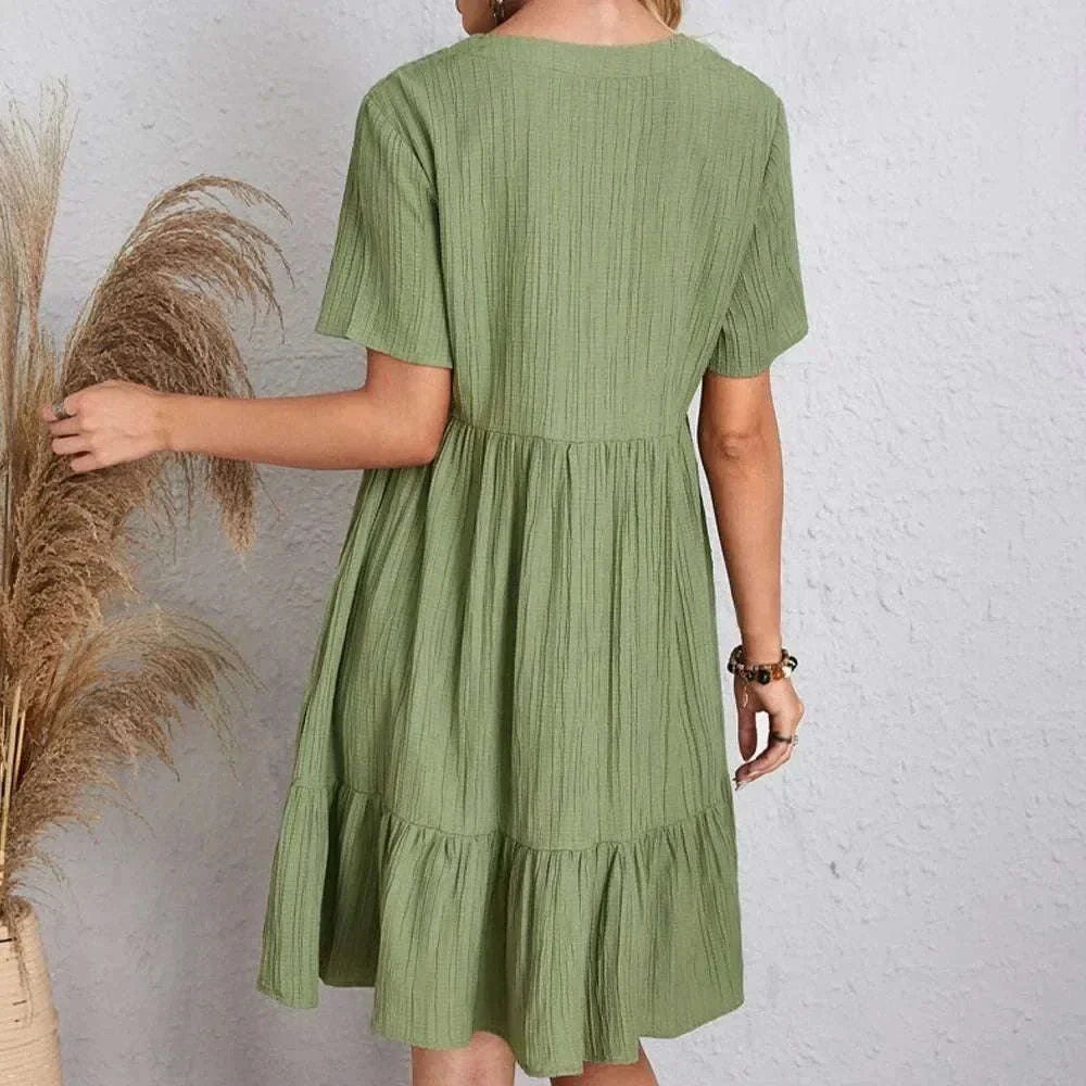 Women’s Summer Peplum Dress with V-Neck and Ruffle Hem - Image 9