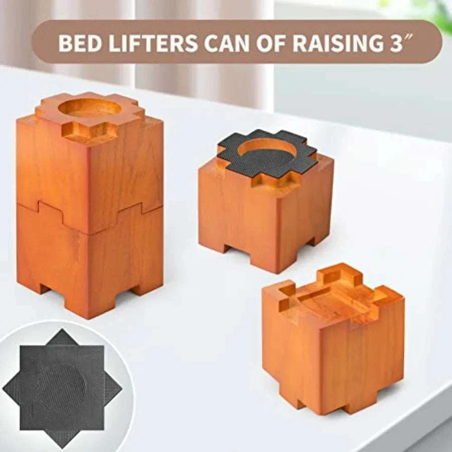 Stackable Wood Bed Risers with Non-Slip Pads – 3.5" or 7" Lift - Image 4