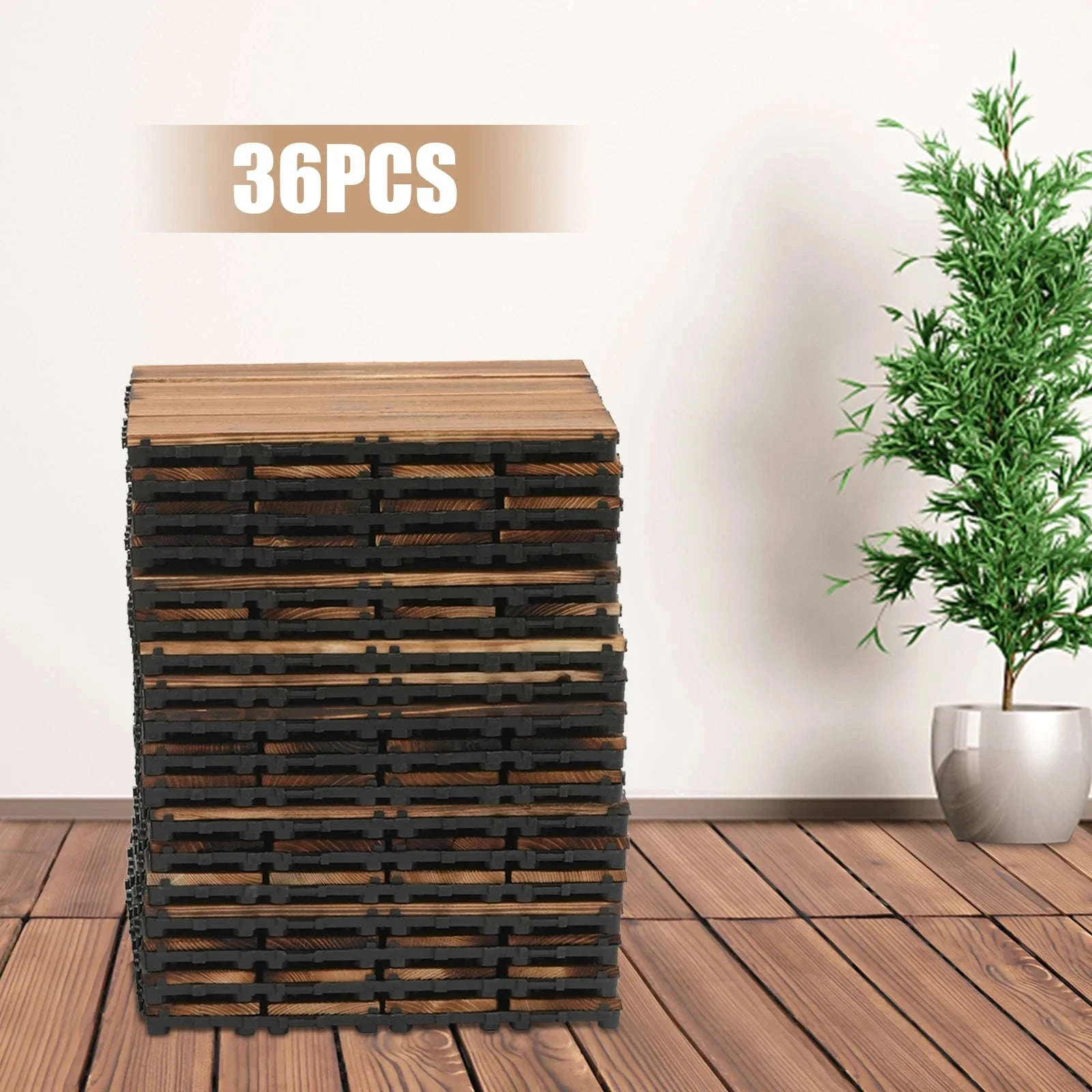36-Piece Wooden Interlocking Outdoor Flooring Tiles Set - Image 5