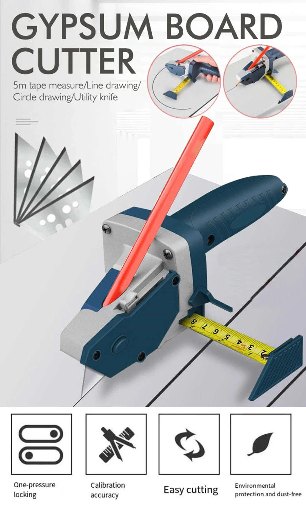 Woodworking Gypsum Board Cutting Tool with Built-In Tape Measure - Image 7