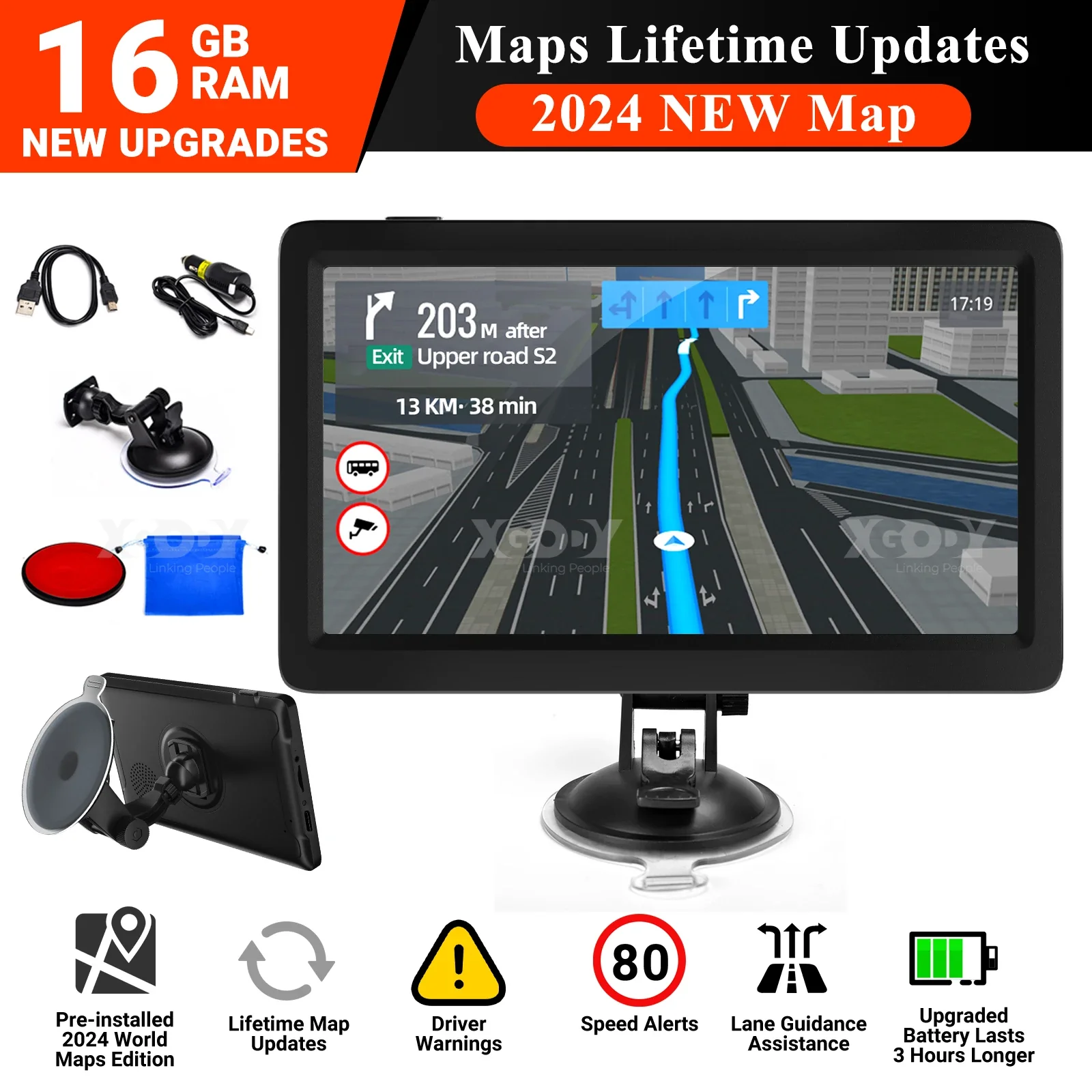 9-inch Car GPS Navigation with UK/EU Maps and Voice Guidance