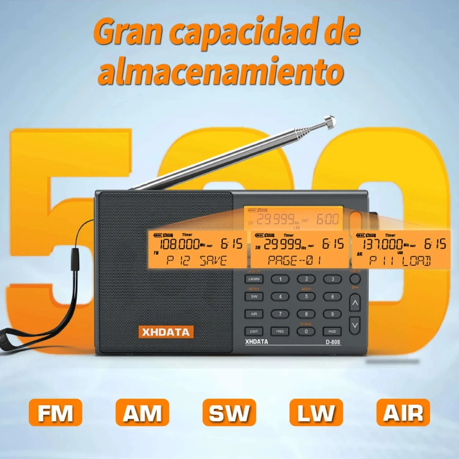 XHDATA D-808 Multiband Portable Radio with SSB, AIR & DSP Tuning - Image 4