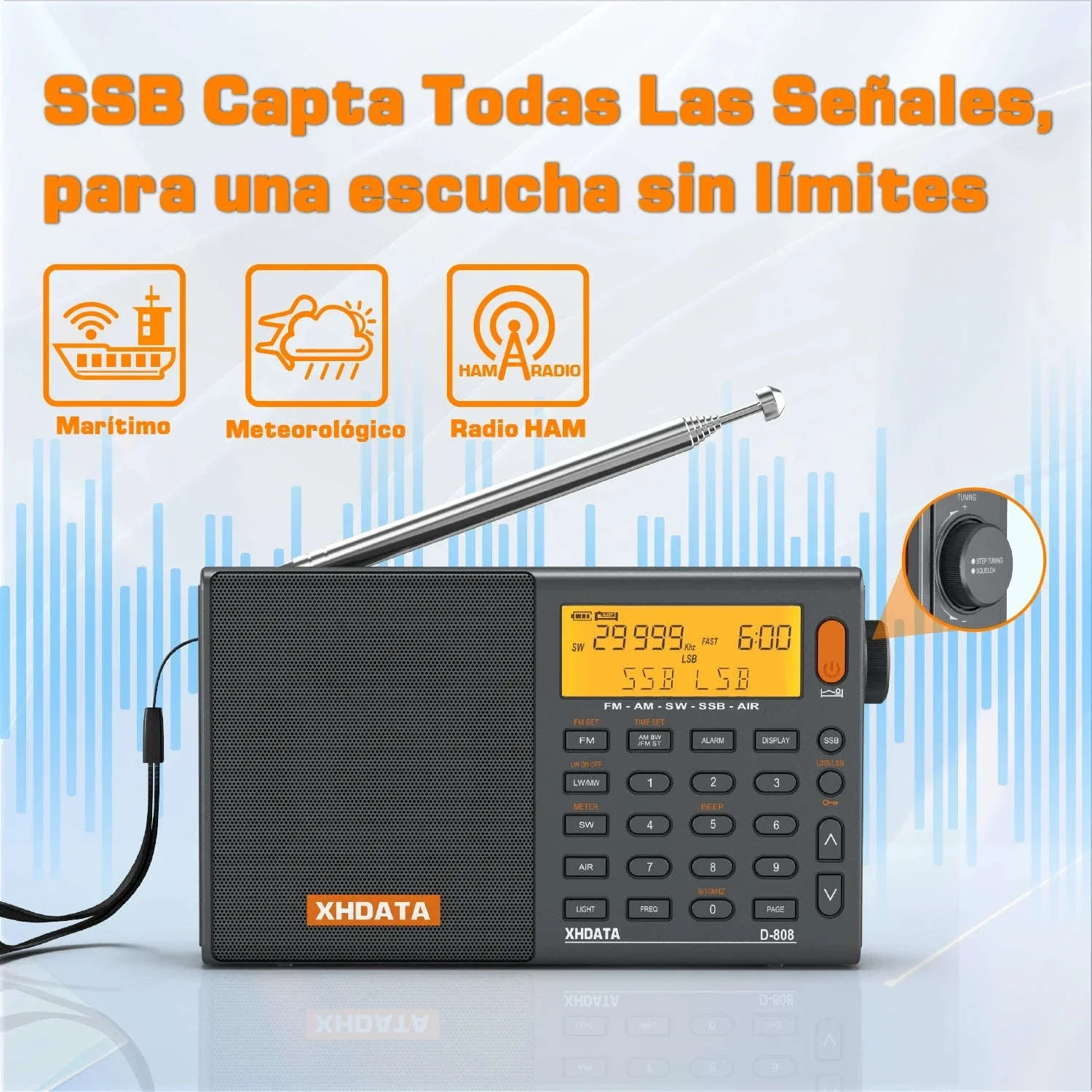 XHDATA D-808 Multiband Portable Radio with SSB, AIR & DSP Tuning - Image 5