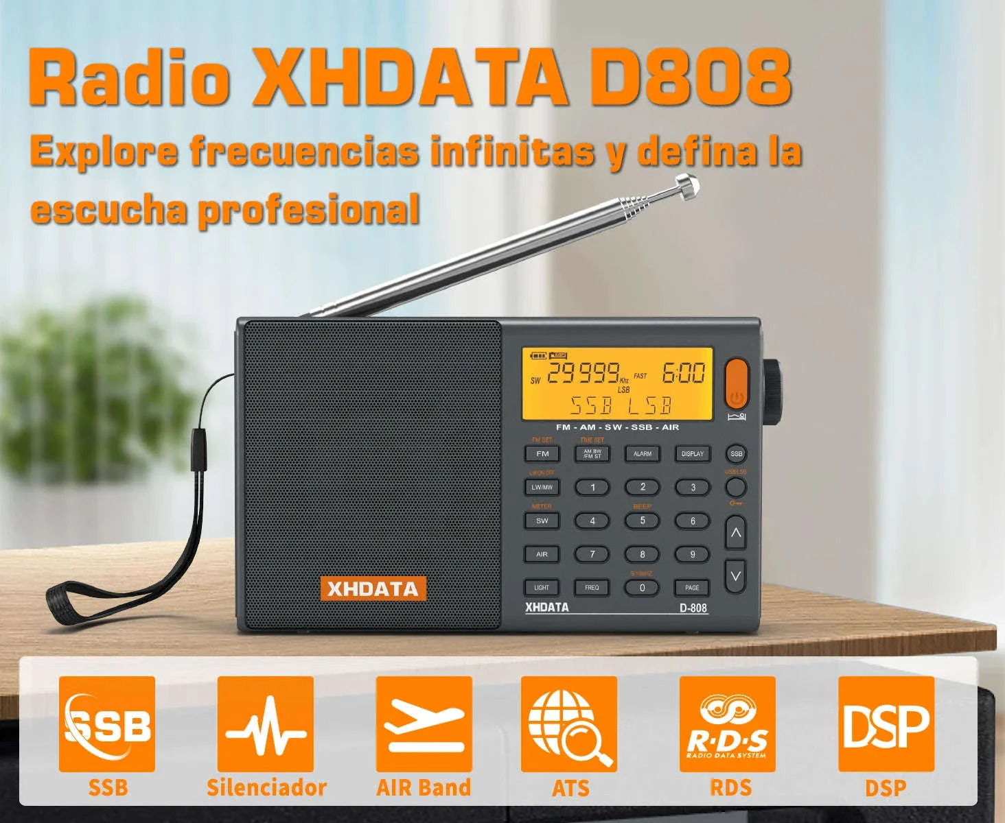XHDATA D-808 Multiband Portable Radio with SSB, AIR & DSP Tuning - Image 6