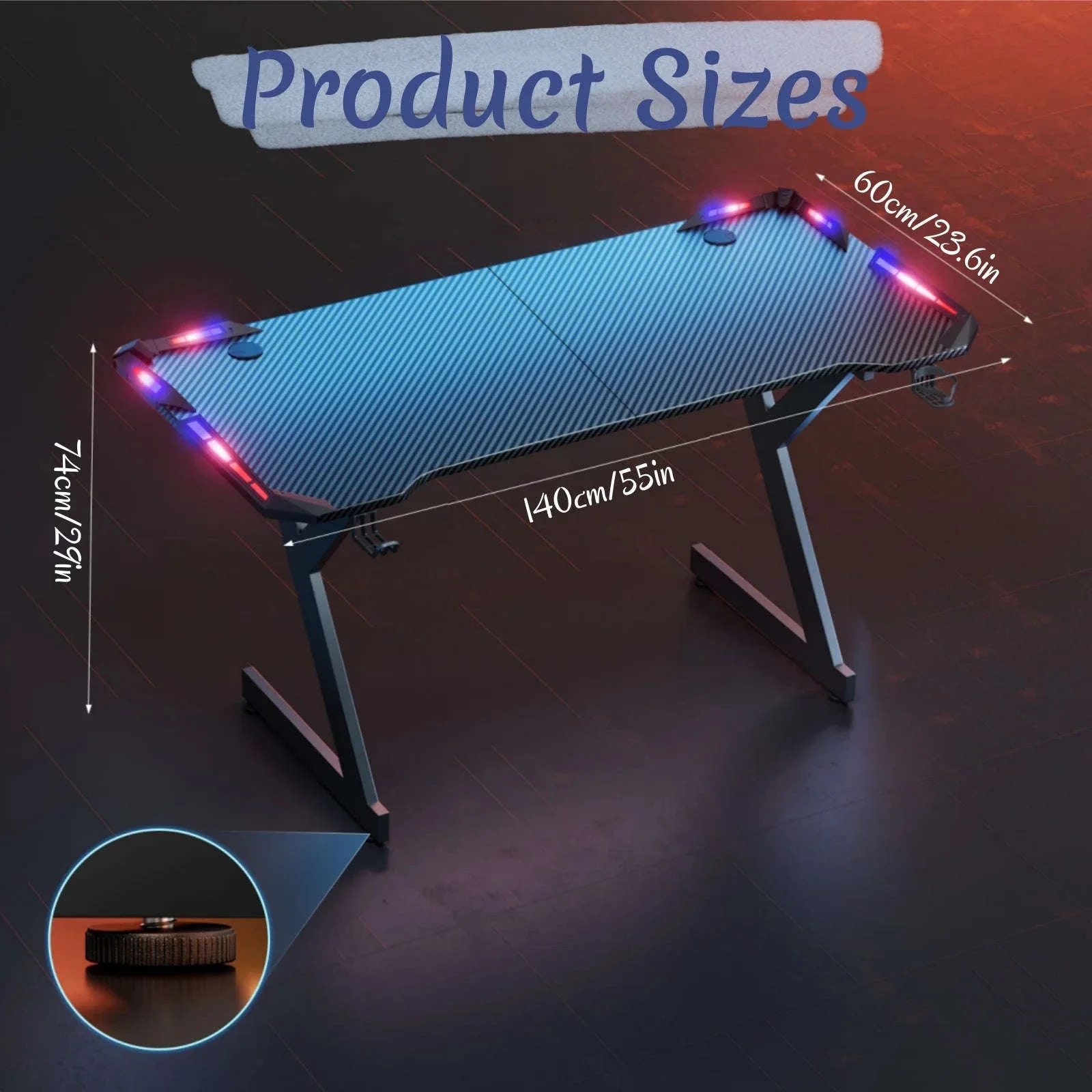Y-Shaped RGB Gaming Desk with Cup Holder and Headphone Hook - Image 11