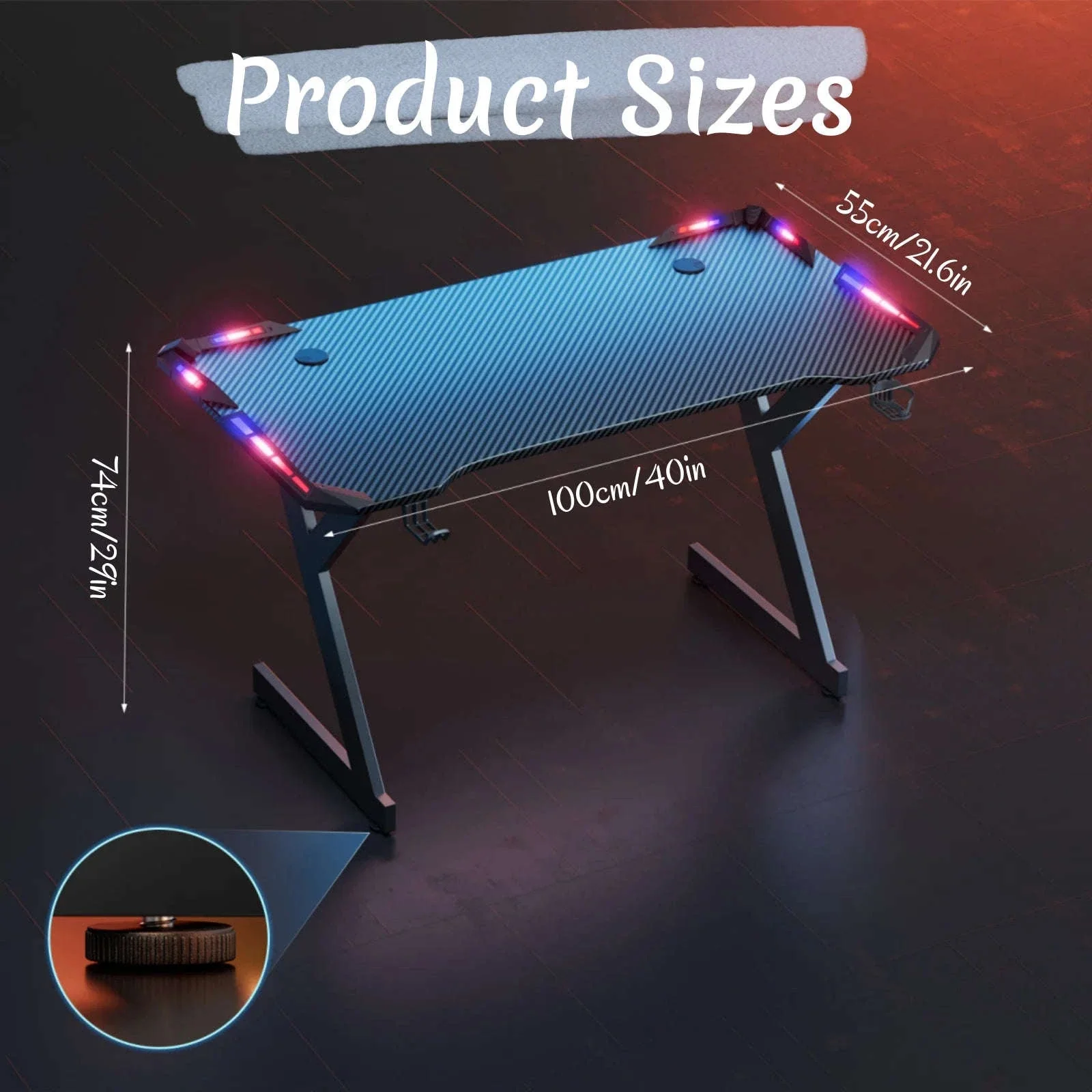 Y-Shaped RGB Gaming Desk with Cup Holder and Headphone Hook - Image 12