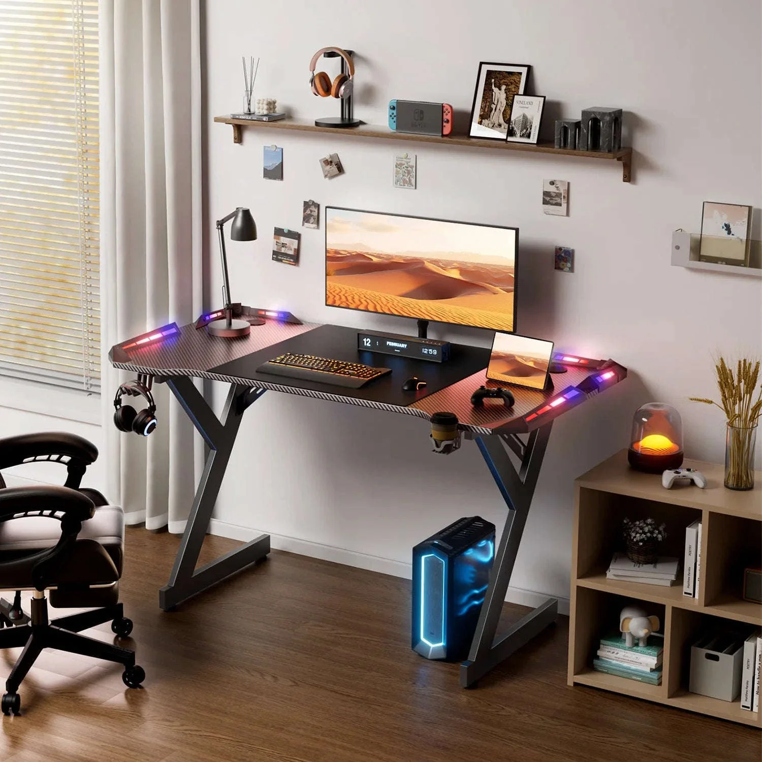 Y-Shaped RGB Gaming Desk with Cup Holder and Headphone Hook - Image 8