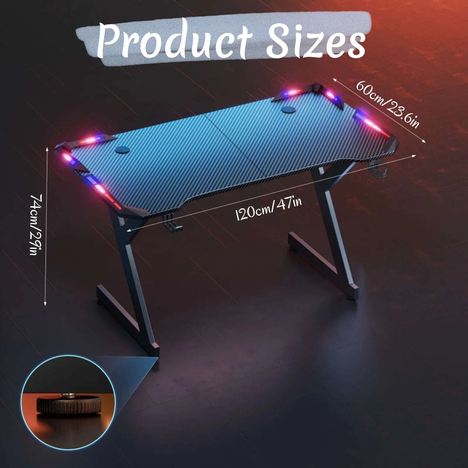 Y-Shaped RGB Gaming Desk with Cup Holder and Headphone Hook - Image 9