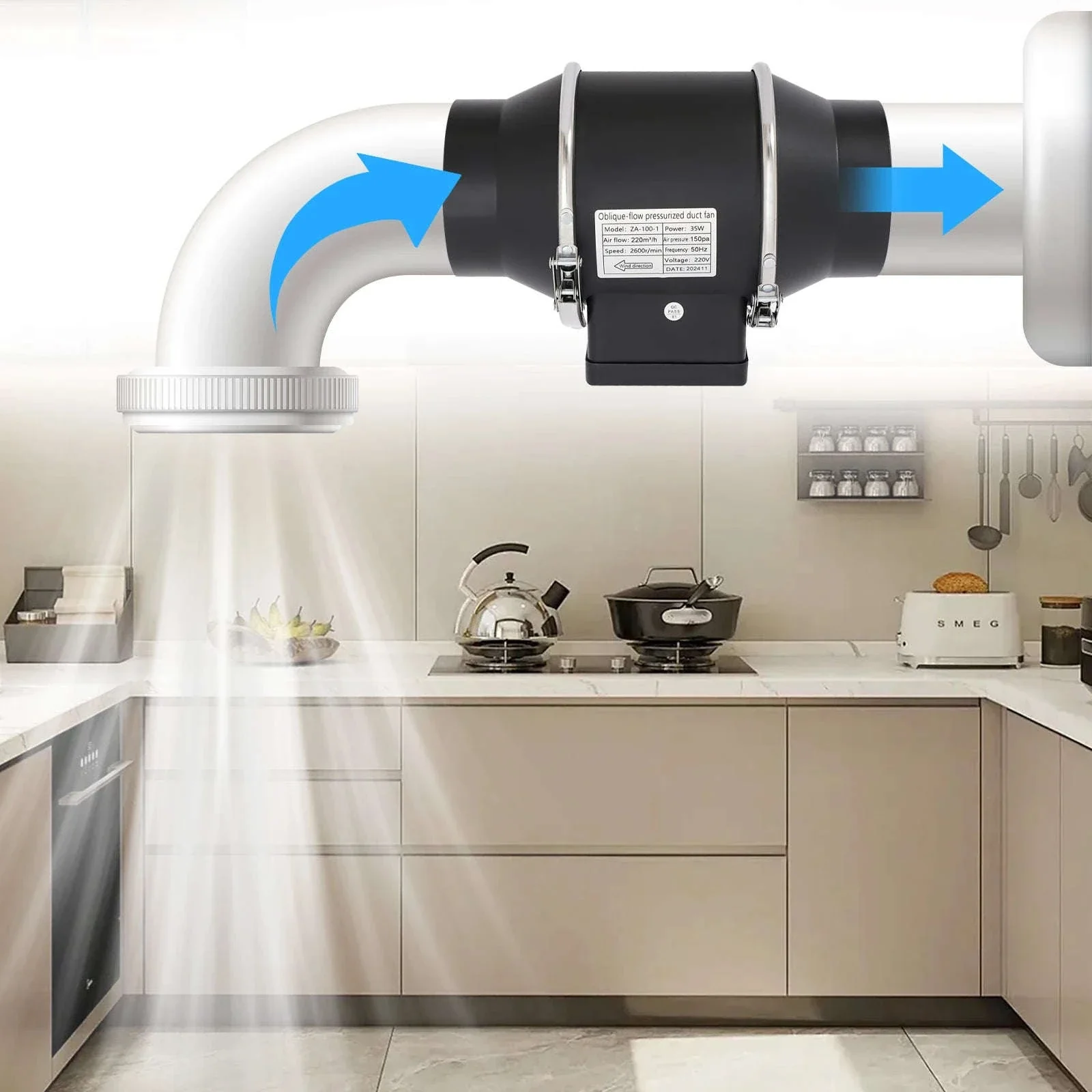 Quiet 220V Exhaust Duct Fan for Fresh, Low-Noise Ventilation - Image 2