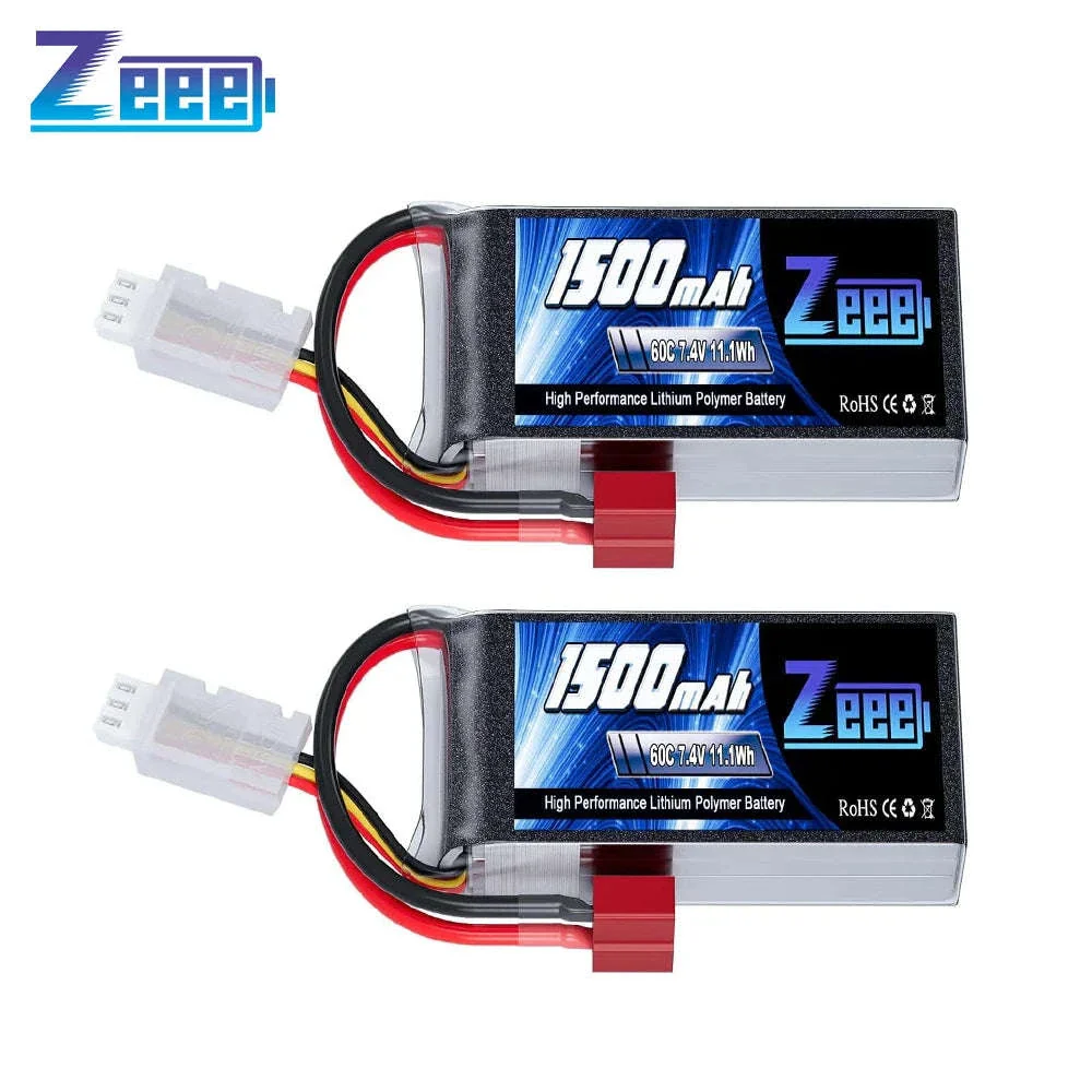 Zeee 2S 1500mAh 7.4V 60C LiPo Battery Pack, 2pcs