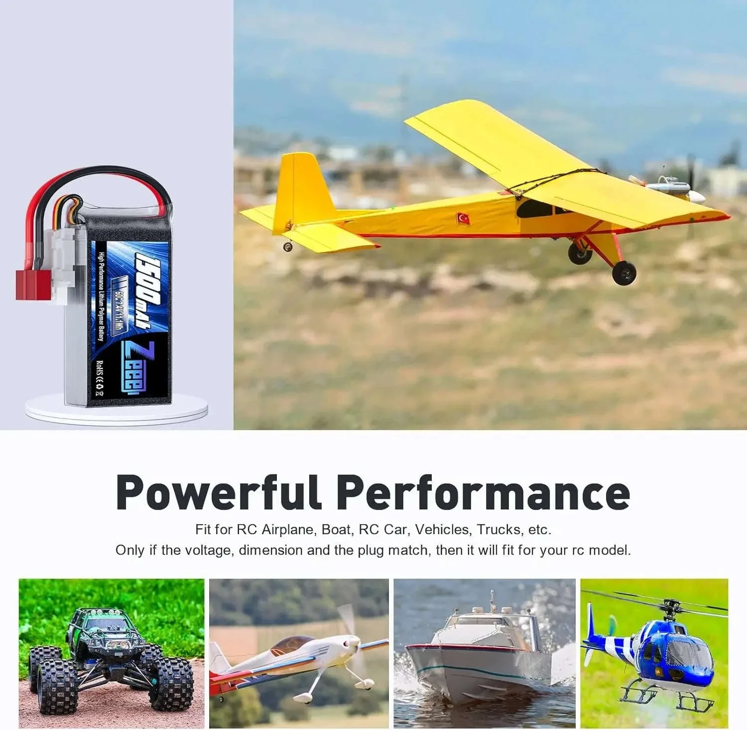 Zeee 2S 1500mAh 7.4V 60C LiPo Battery Pack, 2pcs - Image 4