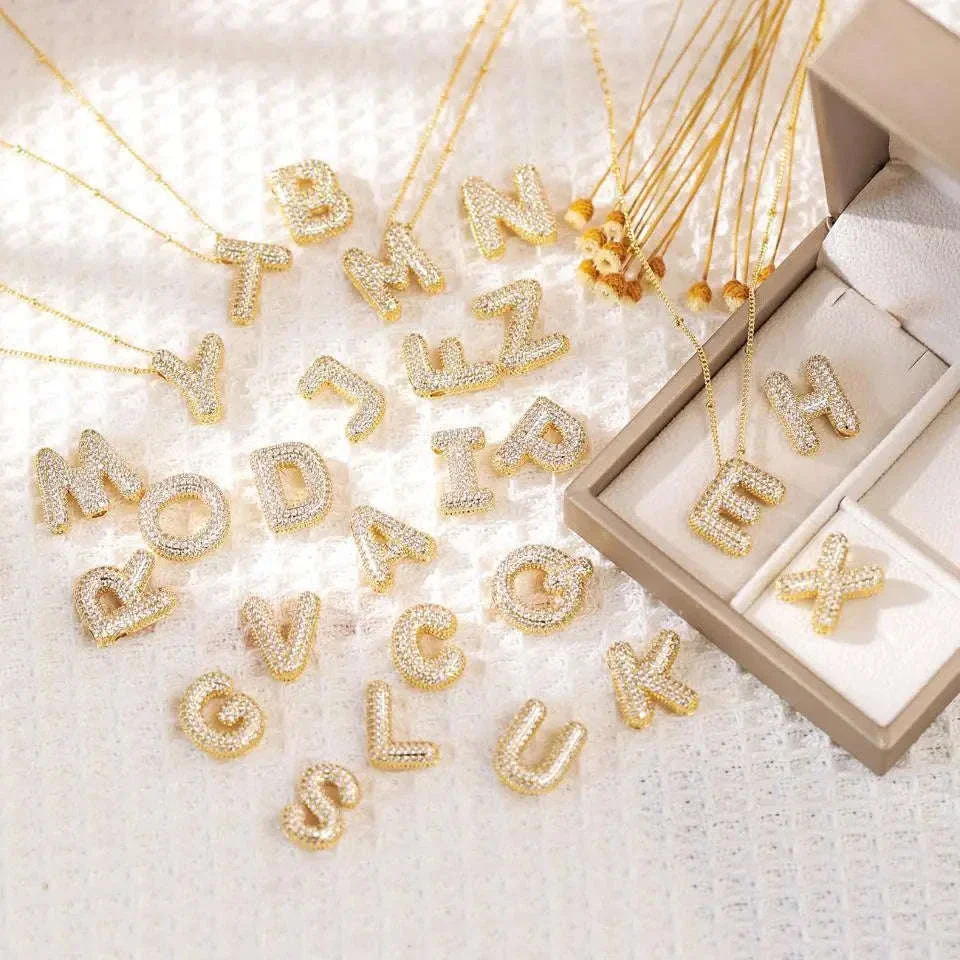 Zircon Letter Pendant Necklace with Adjustable 40 cm Chain - Image 2