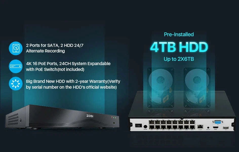 ZOSI 16CH 4K PoE CCTV System with 4TB HDD and 8MP Cameras - Image 20