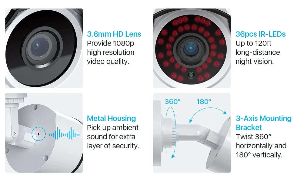 ZOSI 4 Pack 1080P HD-TVI Security Cameras with Audio Recording - Image 12